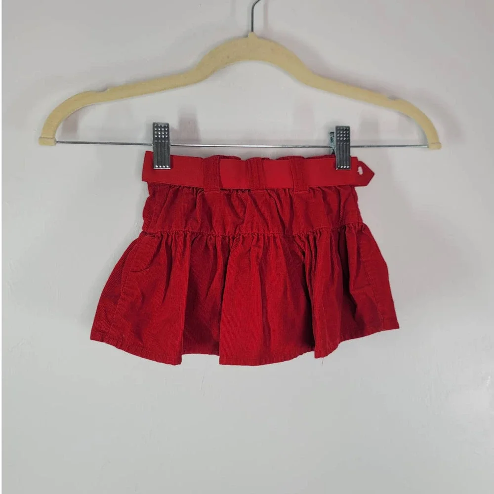 Ralph Lauren Drop Waist Circle Skirt Size 24M Belted Elastic Waist Red Cotton